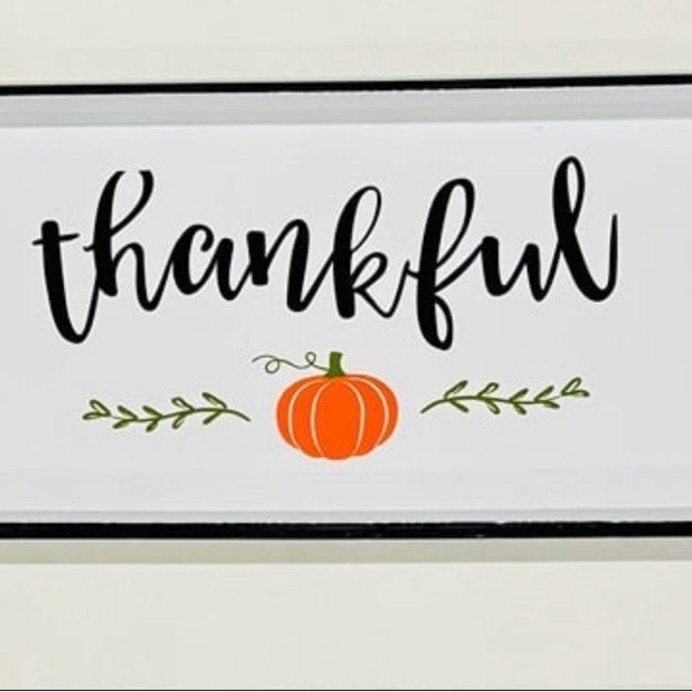 Farmhouse Metal Serving Tray Thankful Pumpkin Fall Decor Thanksgiving 23.25 x 8"